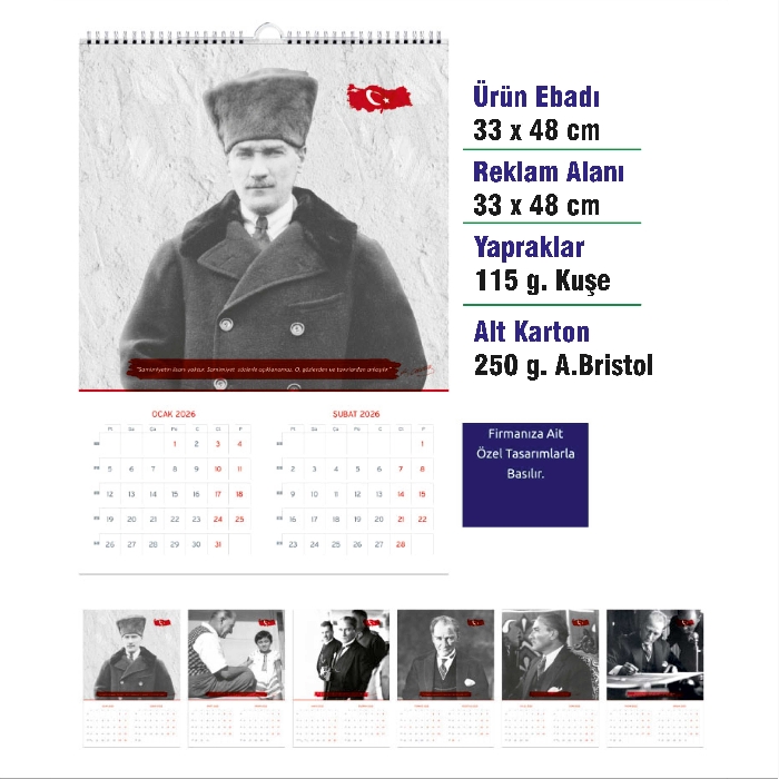 Promosyon Büyük Boy Takvim: 33 × 48cm