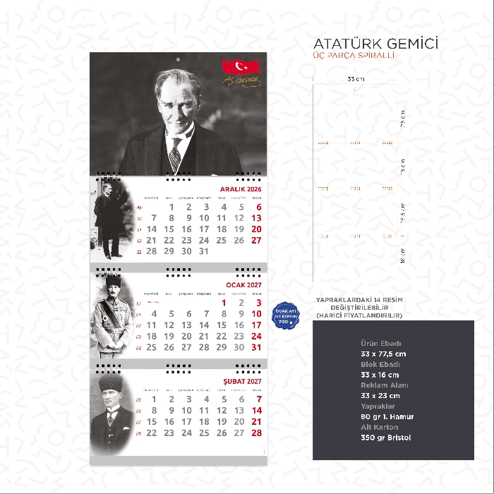 Atatürk Görselli Promosyon Gemici Takvim