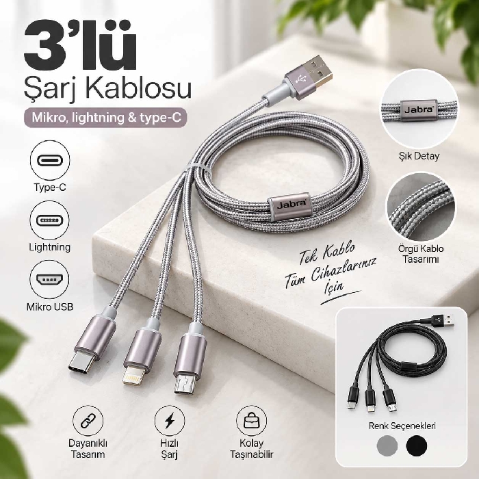 Promosyon 3' lü Şarj Kablosu