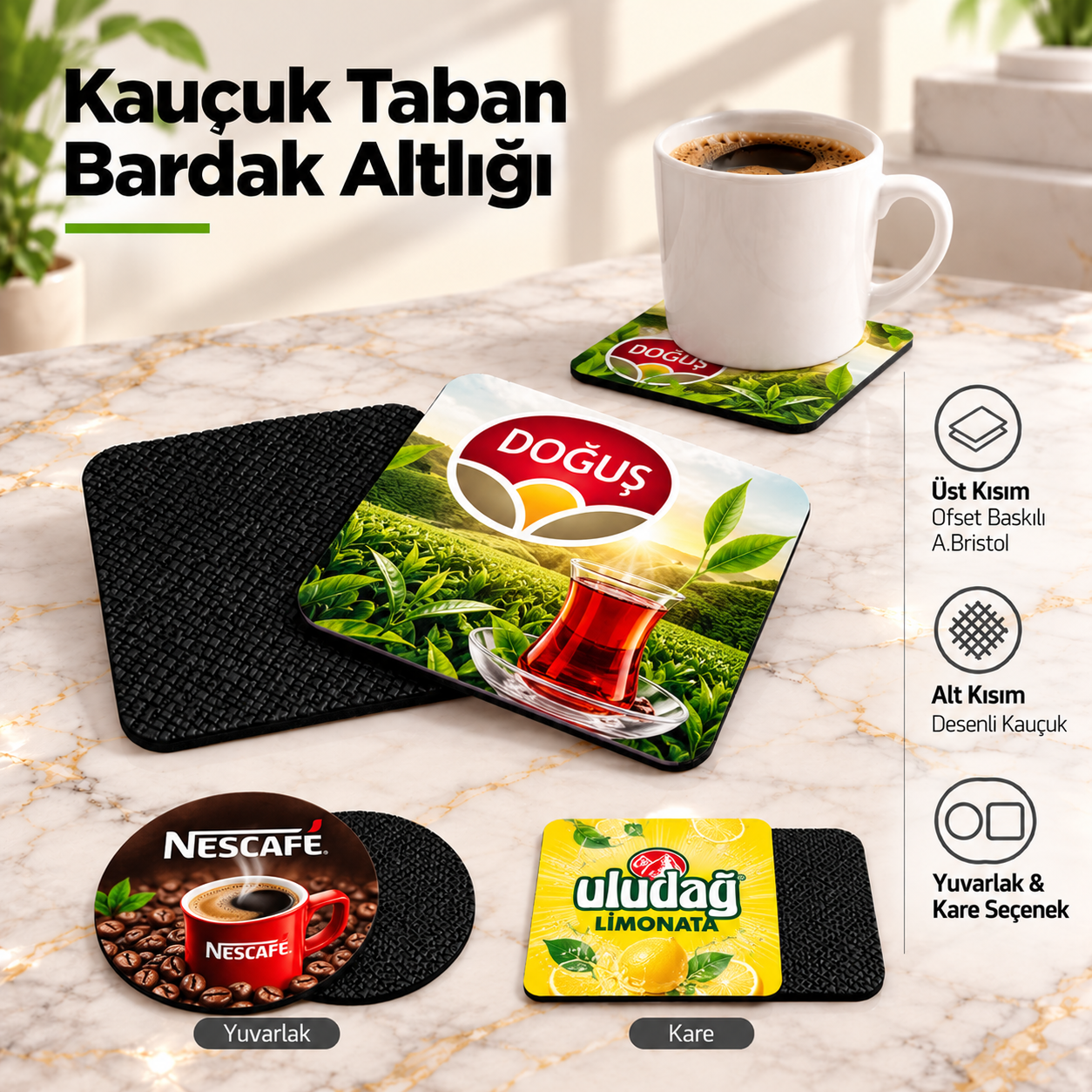 Kare & Yuvarlak Çok Renk Baskılı