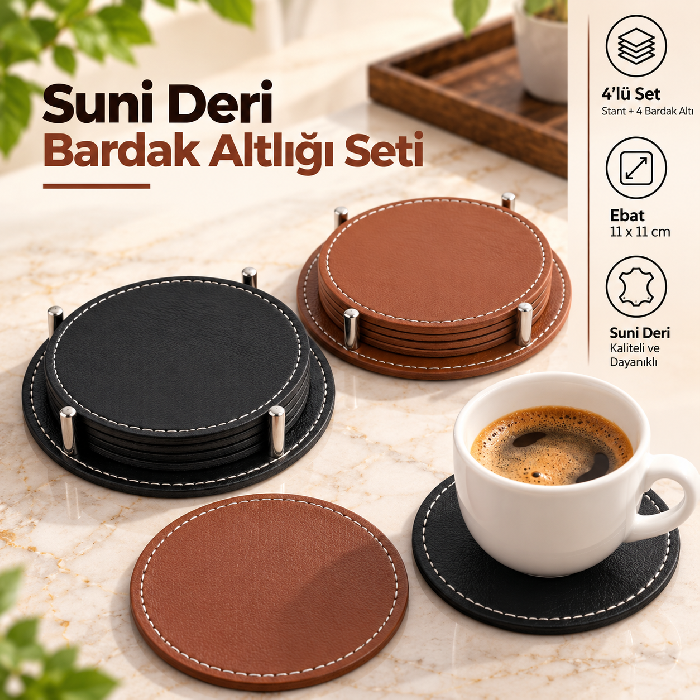 Deri Bardak Altlığı 5'li Set