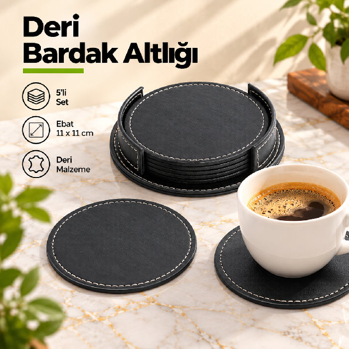 Deri Bardak Altlığı 5'li Set