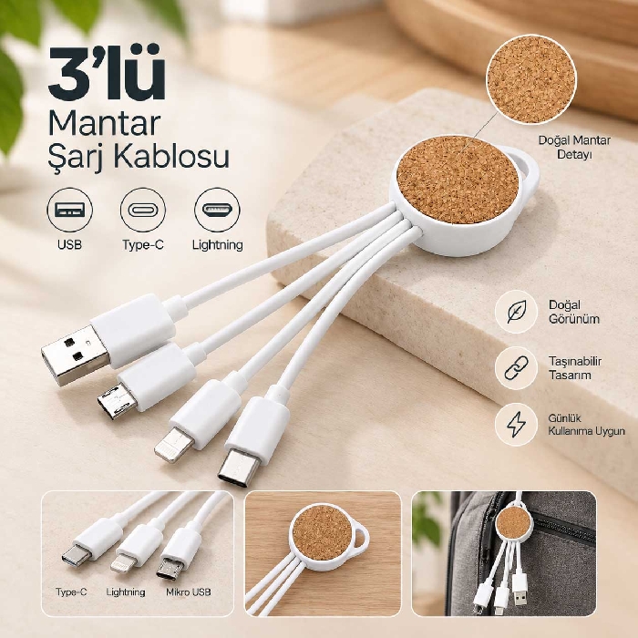 Promosyon Şarj Kablosu Mantarlı