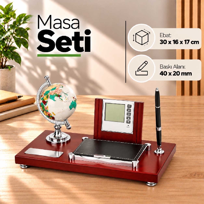 Dünya Figürlü Ahşap Masa Seti
