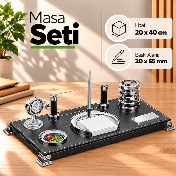 Ay Yıldız Figürlü Deri Masa Seti