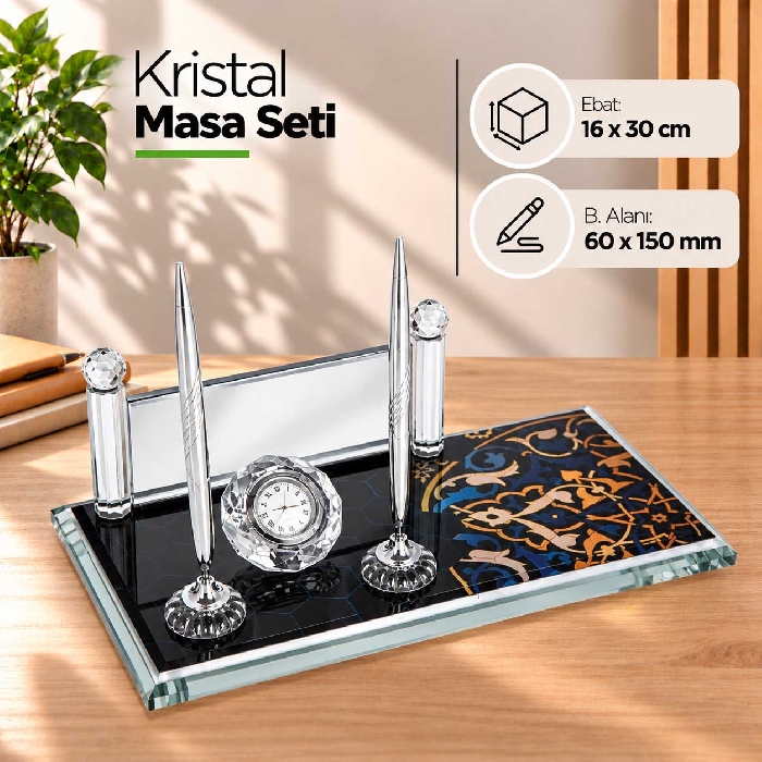 Desenli Kristal Masa Seti