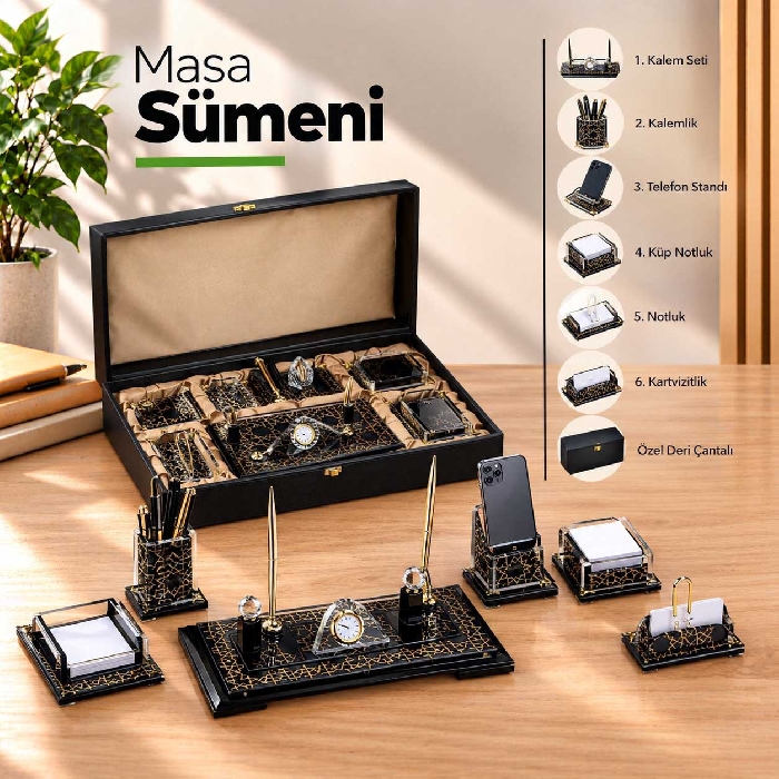 Deri Çantada Kristal Masa Seti