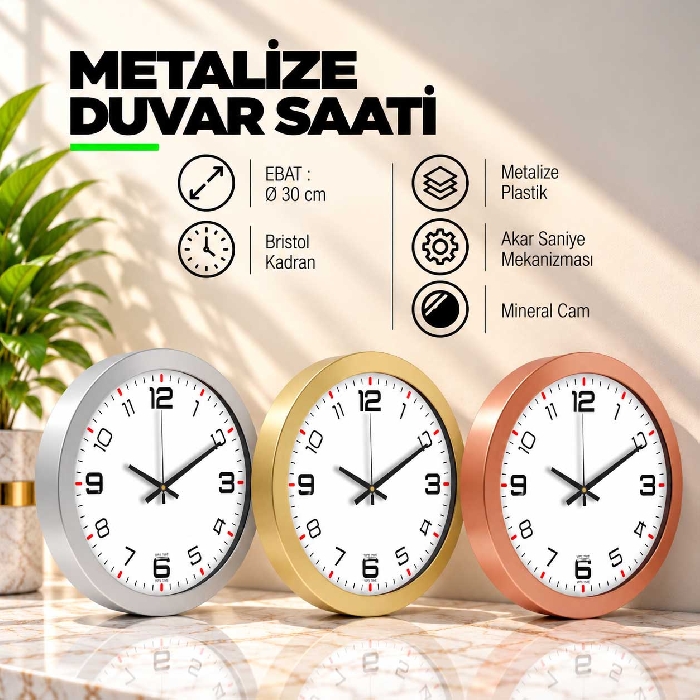 30cm Ø - Metalize Duvar Saati