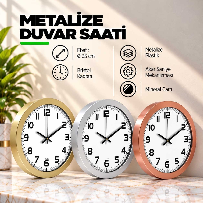 35cm Ø - Metalize Duvar Saati