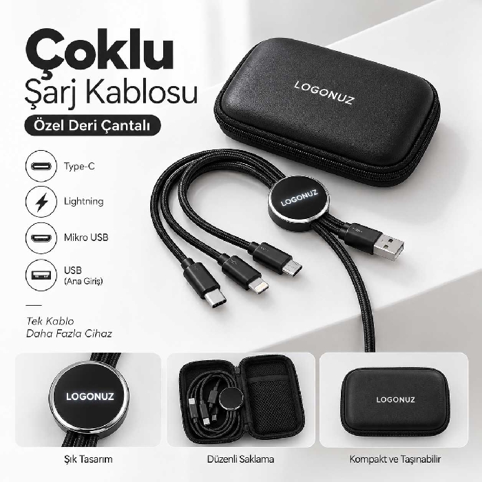 Şarj Kablo Seti Deri Kutuda
