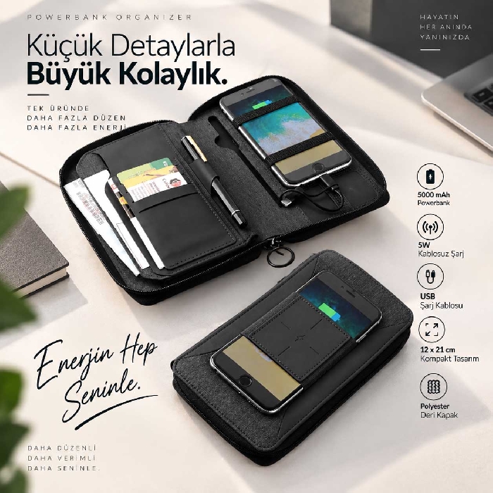 Powerbank lı Organizer cüzdan