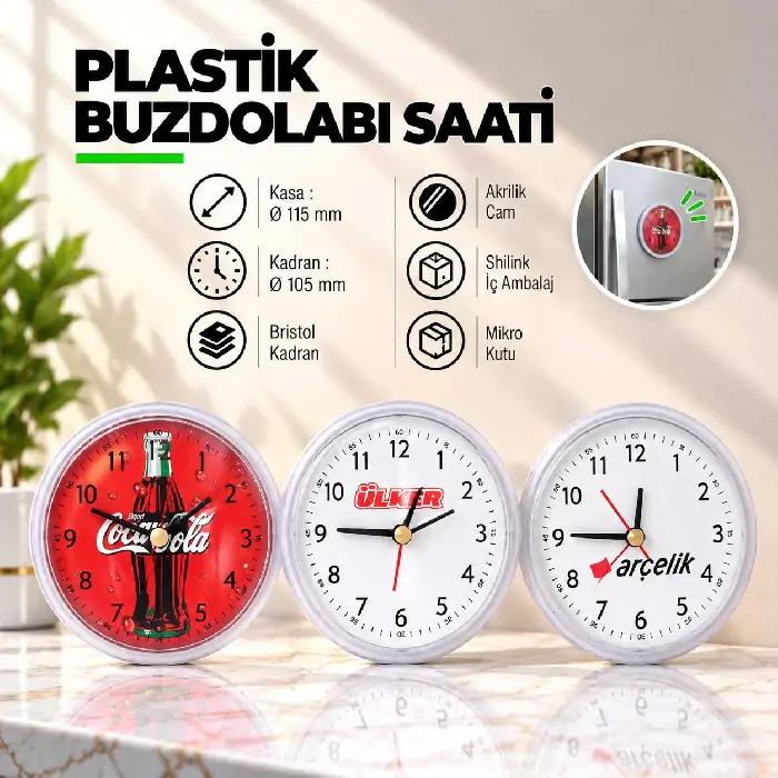 11,5 cm Ø Plastik Buzdolabı Saati 