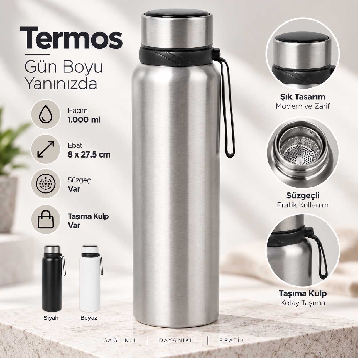 Süzgeçli 1000 ml Termos