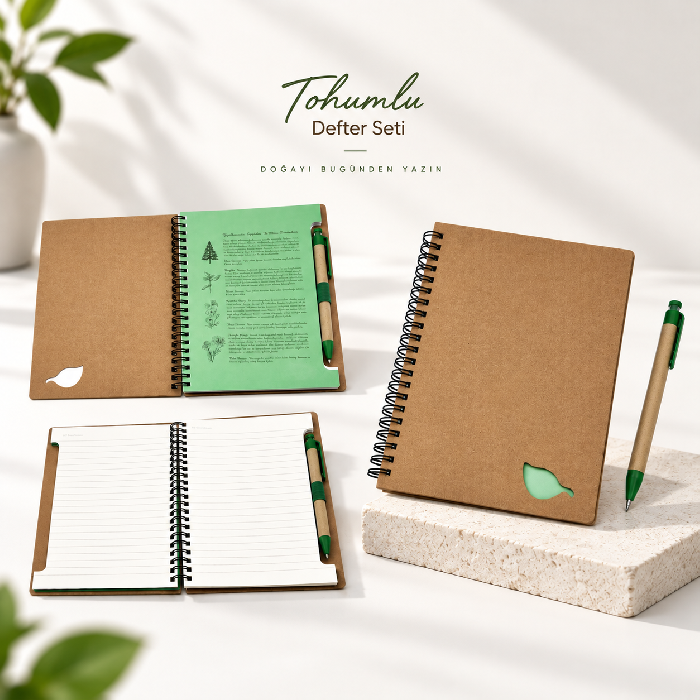 Promosyon Spiralli Tohumlu Defter ve Tükenmez Kalem